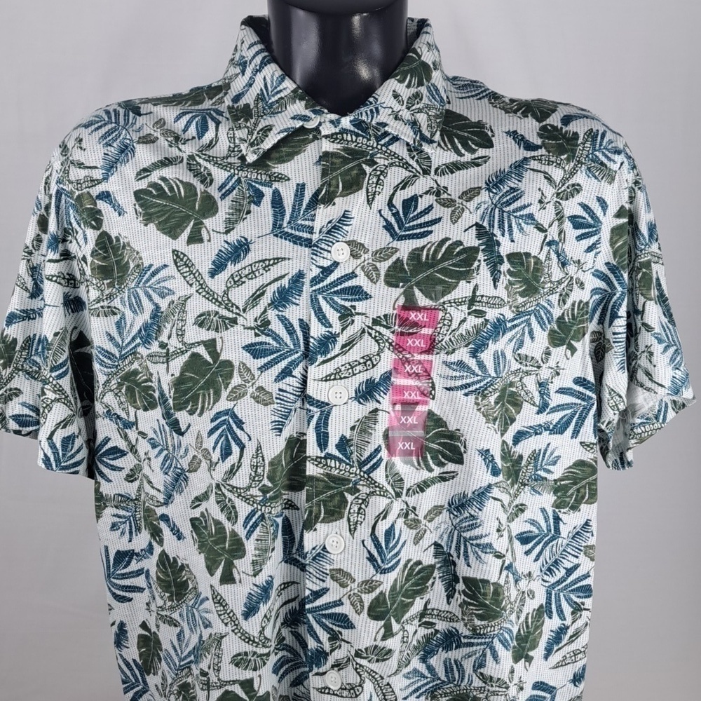 Kahuna Bay Floral Monstera Pattern grey AOP 2XL casual summer button-up shirt